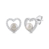Thumbnail Image 1 of Button Freshwater Cultured Pearl and White Lab-Created Sapphire Heart Stud Earrings in Sterling Silver