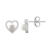 Thumbnail Image 2 of Button Freshwater Cultured Pearl and White Lab-Created Sapphire Heart Stud Earrings in Sterling Silver