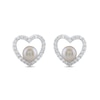 Thumbnail Image 3 of Button Freshwater Cultured Pearl and White Lab-Created Sapphire Heart Stud Earrings in Sterling Silver