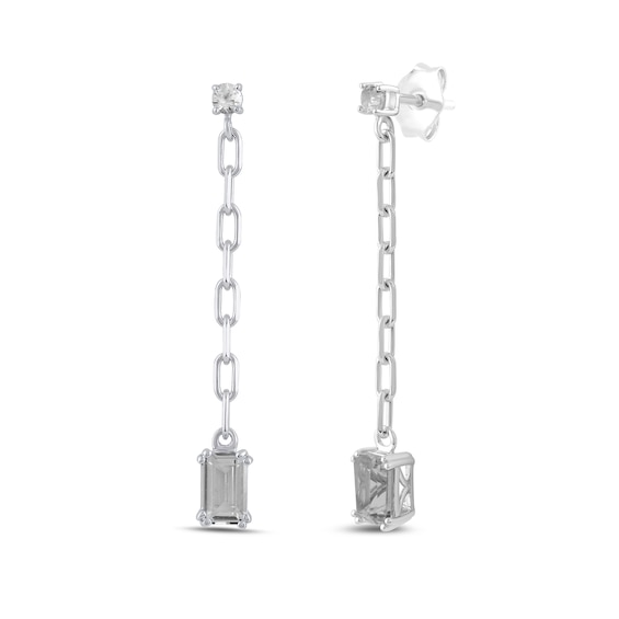 Emerald-Cut and Round White Lab-Created Sapphire Chain Drop Earrings in Sterling Silver