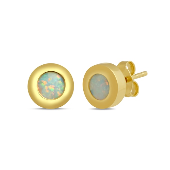 5.0mm Lab-Created Opal Solitaire Frame Stud Earrings in 10K Gold