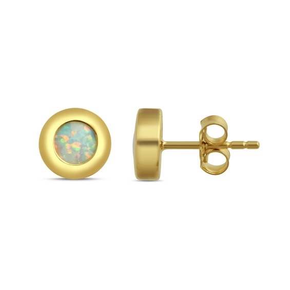5.0mm Lab-Created Opal Solitaire Frame Stud Earrings in 10K Gold
