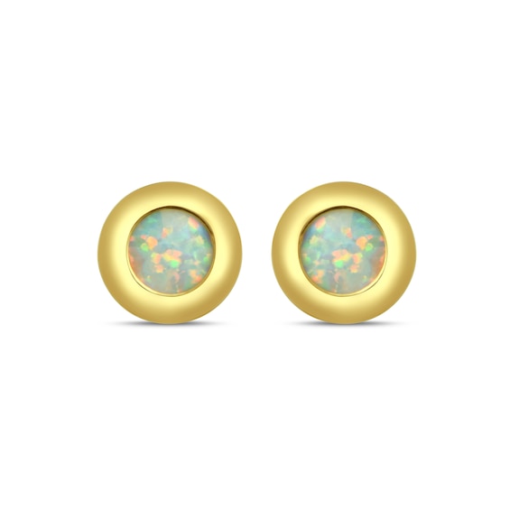 5.0mm Lab-Created Opal Solitaire Frame Stud Earrings in 10K Gold