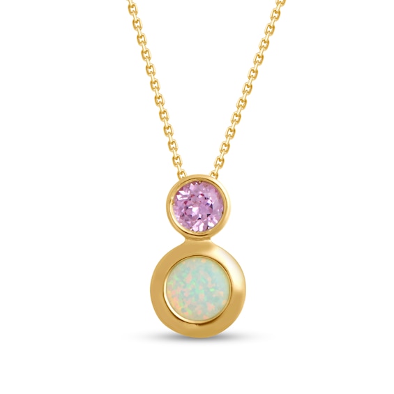 Lab-Created Opal and Pink Lab-Created Sapphire Stacked Duo Pendant in 10K Gold