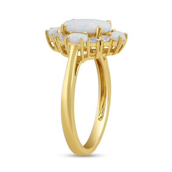Oval Lab-Created Opal and White Lab-Created Sapphire Frame Ring in 10K Gold