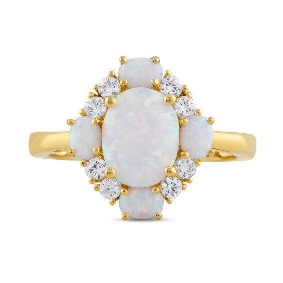 Oval Lab-Created Opal and White Lab-Created Sapphire Frame Ring in 10K Gold