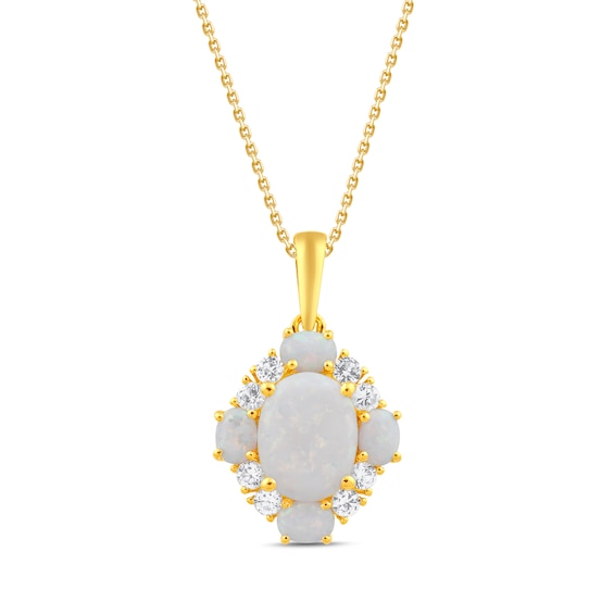 Oval Lab-Created Opal and White Lab-Created Sapphire Frame Pendant in 10K Gold