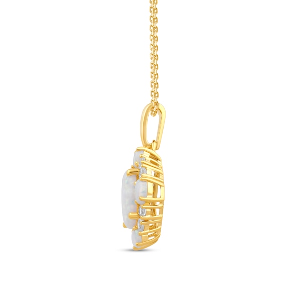 Oval Lab-Created Opal and White Lab-Created Sapphire Frame Pendant in 10K Gold