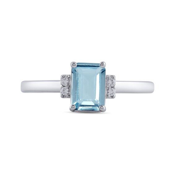Emerald-Cut Aquamarine and 1/20 CT. T.w. Diamond Collar Ring 10K White Gold