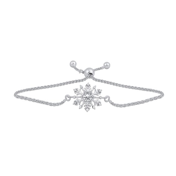 White Lab-Created Sapphire Snowflake Pendant, Bolo Bracelet and Stud Earrings Set in Sterling Silver - 9.0"
