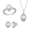 Thumbnail Image 1 of Freshwater Cultured Pearl and White Lab-Created Sapphire Oval Frame Pendant, Ring and Earrings Set in Sterling Silver