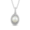 Thumbnail Image 4 of Freshwater Cultured Pearl and White Lab-Created Sapphire Oval Frame Pendant, Ring and Earrings Set in Sterling Silver