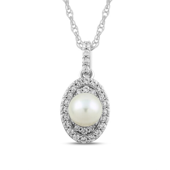Freshwater Cultured Pearl and White Lab-Created Sapphire Oval Frame Pendant, Ring and Earrings Set in Sterling Silver