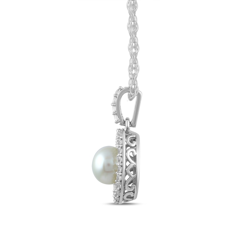 Main Image 5 of Freshwater Cultured Pearl and White Lab-Created Sapphire Oval Frame Pendant, Ring and Earrings Set in Sterling Silver
