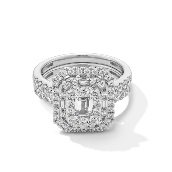 2 CT. T.w. Emerald-Cut Diamond Triple Frame Bridal Set in 14K White Gold