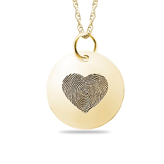 Engravable Fingerprint Heart Pendant in 10K White, Yellow or Rose Gold (1 Fingerprint and 2 Lines)