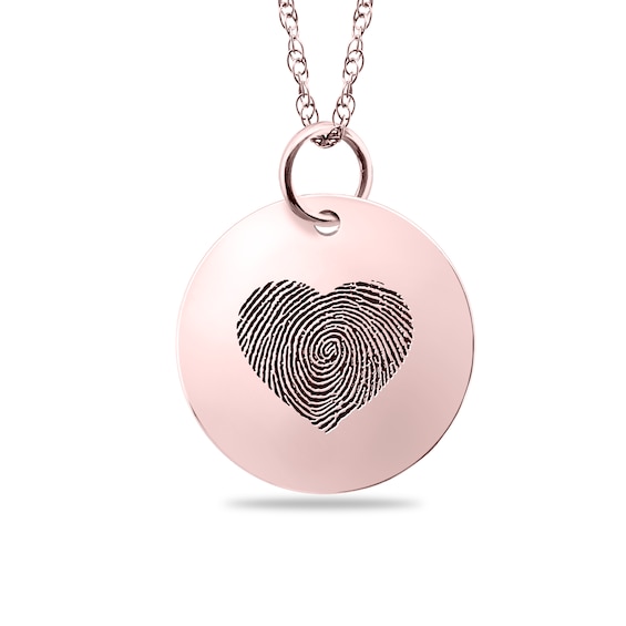 Engravable Fingerprint Heart Pendant in 10K White, Yellow or Rose Gold (1 Fingerprint and 2 Lines)