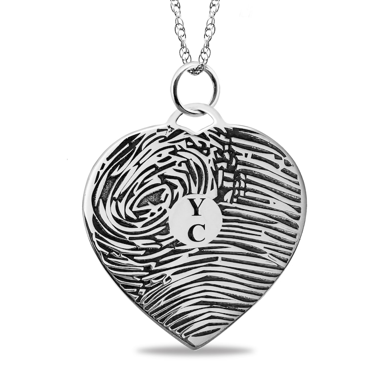 Main Image 1 of Engravable Heart Pendant with Fingerprint in Sterling Silver (2 Fingerprints, 2 Initials and 3 Lines)