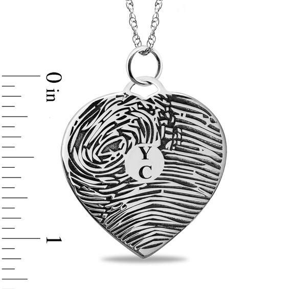 Engravable Heart Pendant with Fingerprint in Sterling Silver (2 Fingerprints, 2 Initials and 3 Lines)