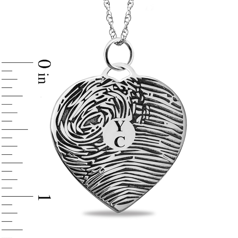 Main Image 3 of Engravable Heart Pendant with Fingerprint in Sterling Silver (2 Fingerprints, 2 Initials and 3 Lines)