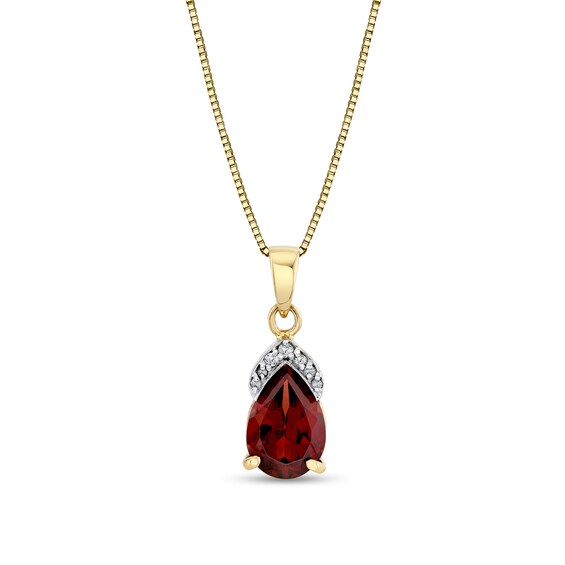 Pear-Shaped Garnet and 1/20 CT. T.w. Diamond Drop Pendant in 14K Gold