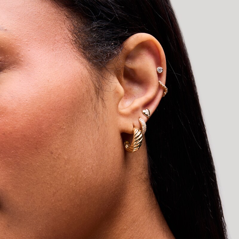 Main Image 2 of 15.7mm Textured Single Domed J-Hoop Earring in 10K Gold
