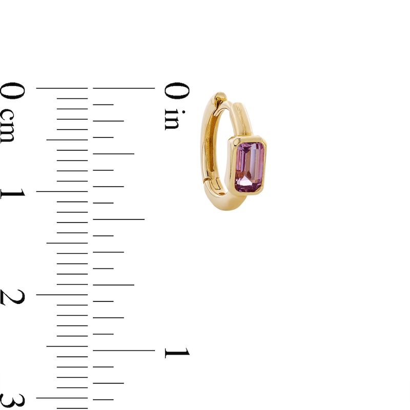 Main Image 3 of Emerald-Cut Light Pink Sapphire Hoop Earrings in 10K Gold