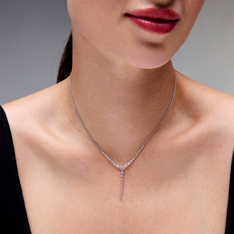 Main Image 2 of 1 CT. T.W. Certified Lab-Grown Diamond "Y" Necklace in 10K White Gold (F/VS2)
