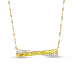 1/2 CT. T.W. Certified Yellow and White Lab-Grown Diamond Crossover Bar Necklace in 10K Gold (F/SI2)
