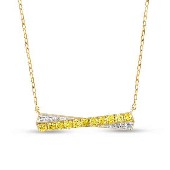 1/2 CT. T.w. Certified Yellow and White Lab-Grown Diamond Crossover Bar Necklace in 10K Gold (F/Si2)