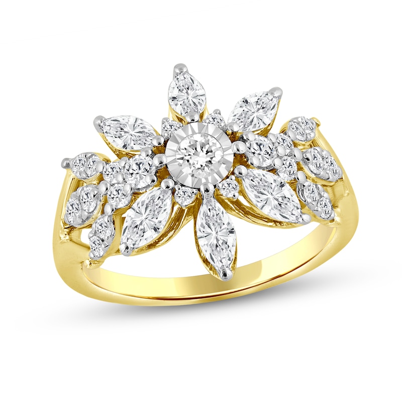 Main Image 1 of 1-1/2 CT. T.W. Marquise-Cut and Round Certified Lab-Grown Diamond Snowflake Ring in 10K Gold (F/VS2)