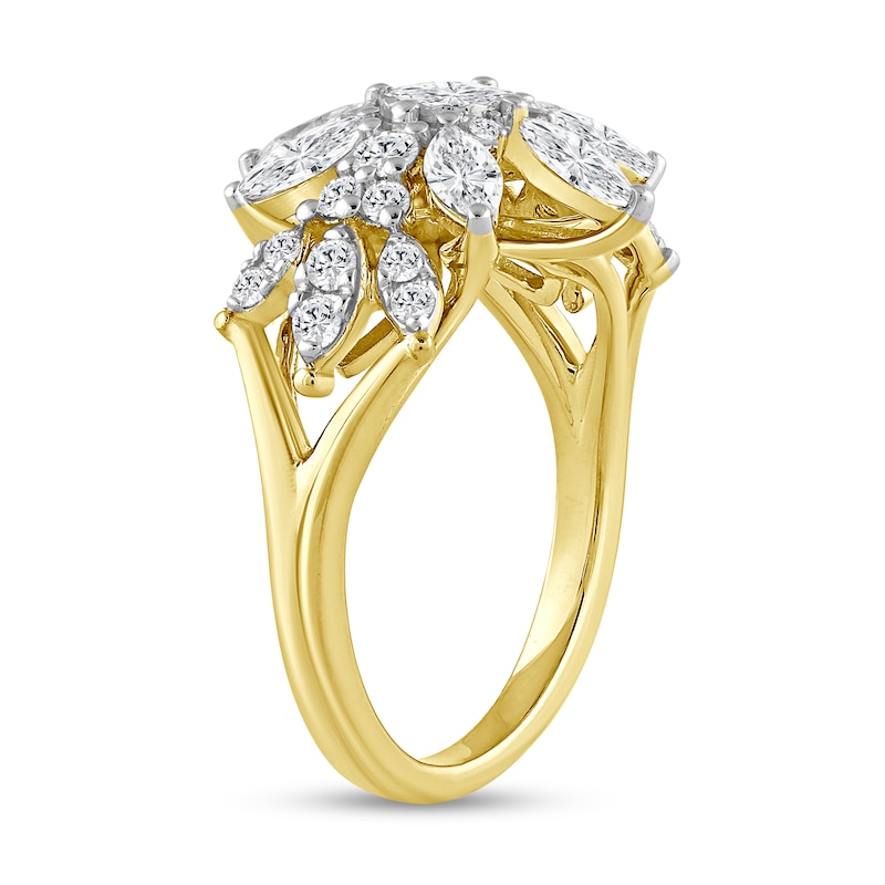 Main Image 2 of 1-1/2 CT. T.W. Marquise-Cut and Round Certified Lab-Grown Diamond Snowflake Ring in 10K Gold (F/VS2)