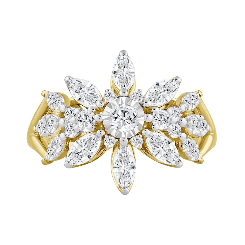 Main Image 3 of 1-1/2 CT. T.W. Marquise-Cut and Round Certified Lab-Grown Diamond Snowflake Ring in 10K Gold (F/VS2)