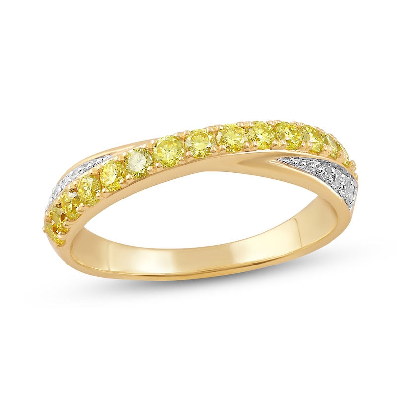 Main Image 1 of 1/2 CT. T.W. Certified Yellow and White Lab-Grown Diamond Crossover Ring in 10K Gold (F/SI2)