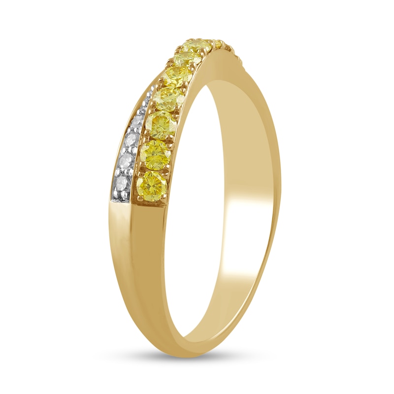 Main Image 2 of 1/2 CT. T.W. Certified Yellow and White Lab-Grown Diamond Crossover Ring in 10K Gold (F/SI2)