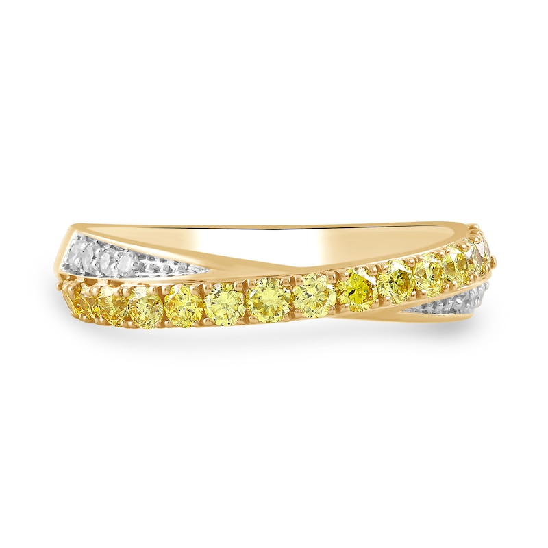 Main Image 3 of 1/2 CT. T.W. Certified Yellow and White Lab-Grown Diamond Crossover Ring in 10K Gold (F/SI2)