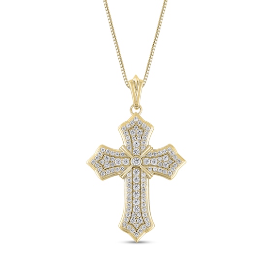 1-1/2 CT. T.w. Diamond Border Flared Cross Pendant in 10K Gold - 22"