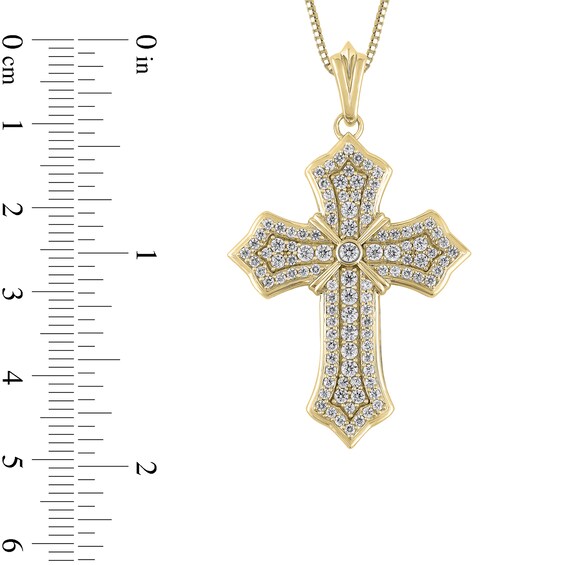 1-1/2 CT. T.w. Diamond Border Flared Cross Pendant in 10K Gold - 22"