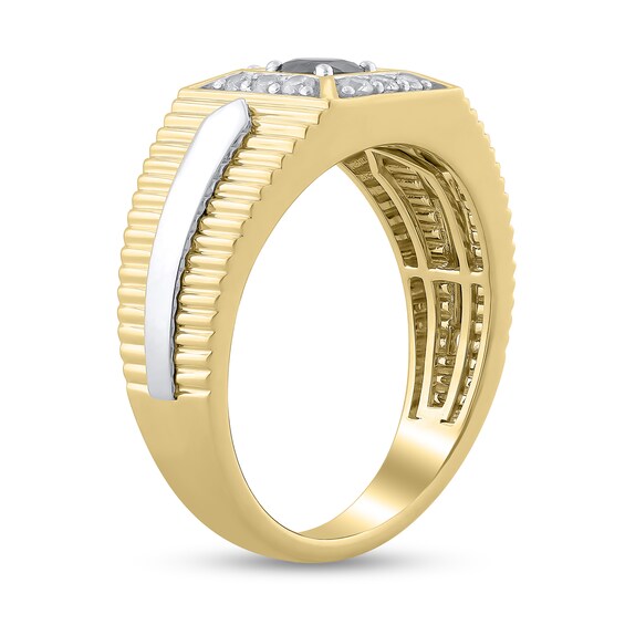 5/8 CT. T.w. Black and White Diamond Frame Square-Top Ribbed Shank Ring in 10K Two-Tone Gold