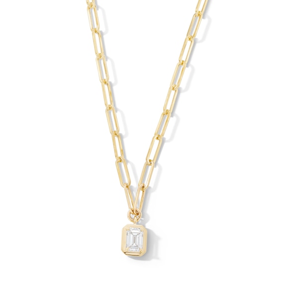 1 CT. Emerald-Cut Certified Lab-Grown Diamond Solitaire Necklace in 14K Gold (F/Vs2)