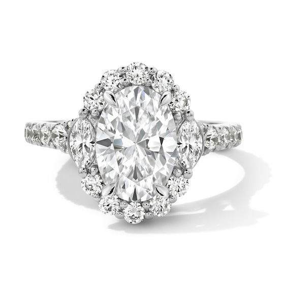 Vera Wang Love Collection 3 CT. T.w. Oval Certified Lab-Grown Diamond Scallop Engagement Ring in 14K White Gold