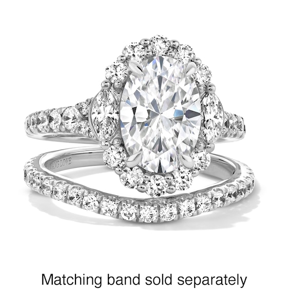 Vera Wang Love Collection 3 CT. T.w. Oval Certified Lab-Grown Diamond Scallop Engagement Ring in 14K White Gold