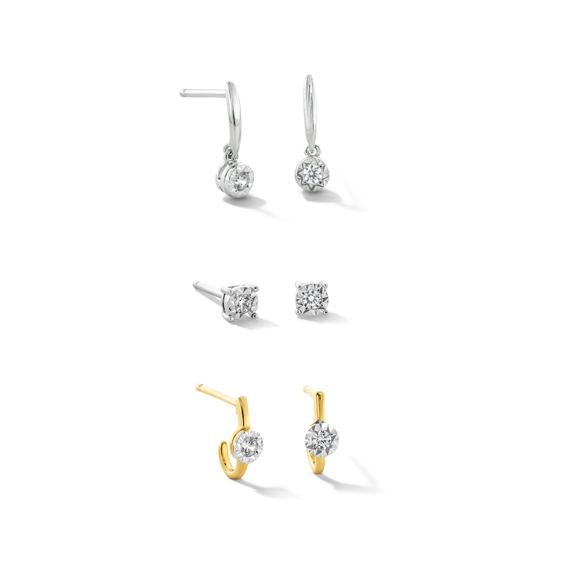 Main Image 1 of 1/4 CT. T.W. Diamond Miracle Solitaire Three Pair Earrings Set in Sterling Silver and 14K Gold Plate