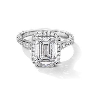 Vera Wang Love Collection 5 CT. T.W. Emerald Certified Lab-Grown Diamond Frame Engagement Ring in 14K White Gold