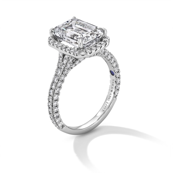 Vera Wang Love Collection 5 CT. T.w. Emerald Certified Lab-Grown Diamond Frame Engagement Ring in 14K White Gold