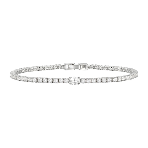 Oval and Round White Lab-Created Sapphire Tennis Bracelet in Sterling Silver