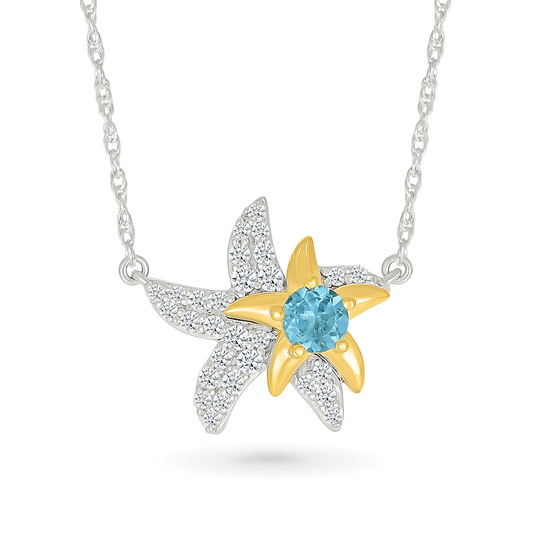 Main Image 1 of 4.0mm Swiss Blue Topaz and White Lab-Created Sapphire Starfish Necklace in Sterling Silver with 10K Gold Plate