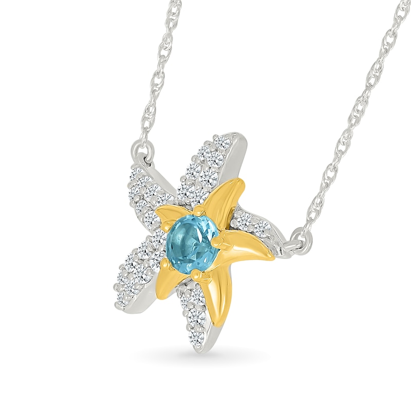 Main Image 2 of 4.0mm Swiss Blue Topaz and White Lab-Created Sapphire Starfish Necklace in Sterling Silver with 10K Gold Plate