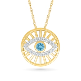 Swiss Blue Topaz and White Lab-Created Sapphire Evil Eye Pendant in 10K Gold