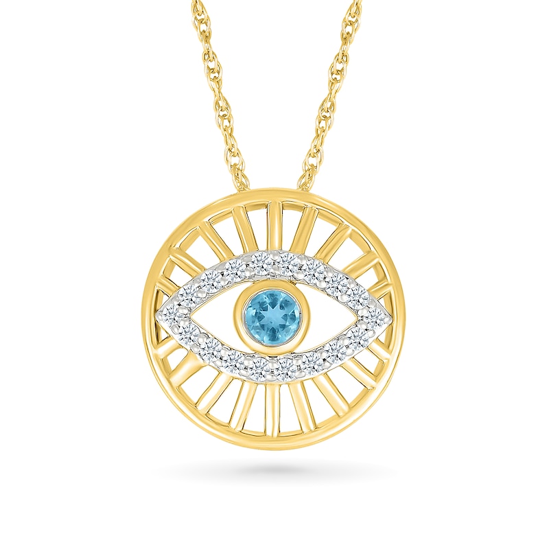 Main Image 1 of Swiss Blue Topaz and White Lab-Created Sapphire Evil Eye Pendant in 10K Gold